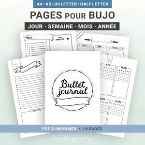 Pages in French to print undated, annual and monthly calendar with weekly planner and daily planner for A5 and A4 binders