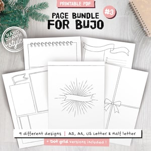 Illustrated pages to print and customize, 9 blank or dotted templates for notes and lists, A4 and A5 size planner inserts