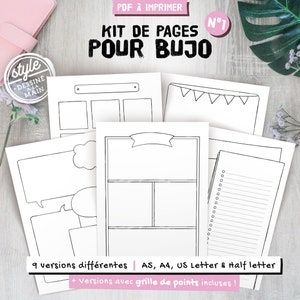 Illustrated pages to print and customize, 9 blank or dotted templates for notes and lists, A4 and A5 size planner inserts