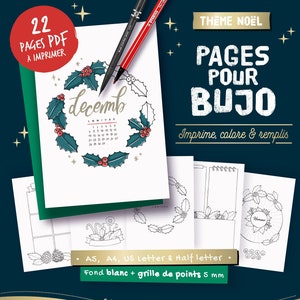Printable pages in French illustrated on the theme of Christmas, coloring pages, perpetual calendars and planner pages to personalize, A4, A5