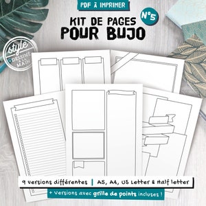 Illustrated pages to print and customize, 9 blank or dotted templates and lists for planner in A4 and A5 format