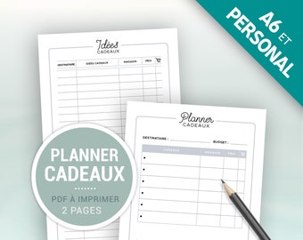 Gift planner to print to manage your purchases and gift ideas, pages in French to insert in an A6 organizer or Personal format