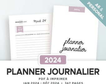 2024 daily diary to print, refill in French for printable planner in Personal and A6 format, dated from January to December 2024