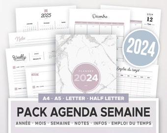 Agenda Mensuel 2024-2025: Planificateur journalier grand format A4  Semainier, Mensuel Calendrier De Janvier 2024 à Décembre 2025 - 24 Mois  Organiseur