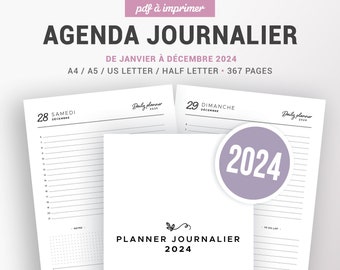 Printable 2024 daily agenda, French planner insert for planning organization, to do list, notes