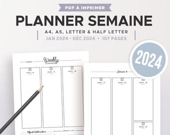 2024-Wochenplaner zum Ausdrucken, 2024-Wochenplaner-Nachfüllung auf Französisch für A4- oder A5-Planer, Organizer, Wochenplaner