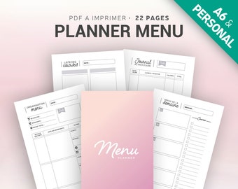 Printable menu planner to manage food organization and kitchen planning, insert for organizer in Personal and A6 format