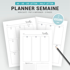 Week planner to print undated, perpetual refill for weekly vertical planner A4 or A5, versions 1 page or 2 pages per week