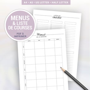 Peut inclure: Modèle de planificateur de menu hebdomadaire et de liste de courses imprimable en noir et blanc. Le modèle comprend une section pour le petit-déjeuner, le déjeuner, le dîner et les collations pour chaque jour de la semaine. La section de la liste de courses comporte des cases à cocher pour une organisation facile.