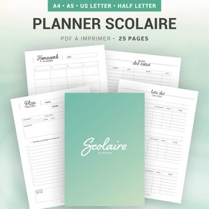 Schulplaner zum Ausdrucken zur Organisation Ihres Studiums und Ihres Stundenplans mit einem Zeitplan für Wiederholungen und Hausaufgaben, gefolgt von Notizen ...