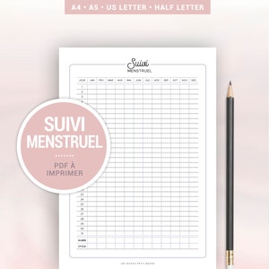 Suivi menstruel à imprimer pour noter les cycles d'ovulation et cycles périodiques, page en français pour bullet journal ou planner A5 & A4 zdjęcie 1