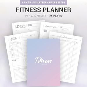 Printable fitness planner for tracking well-being goals, weight loss diet and food diary, insert for A4 & A5 organizer