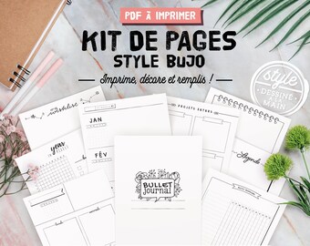 Printable pages in French to start your illustrated journal, kit of pages to personalize with essential inserts and planners, A4 & A5