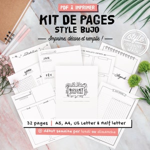 Printable pages in French to start your illustrated journal, kit of pages to personalize with essential inserts and planners, A4 & A5