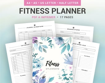Planner fitness à imprimer pour le suivi de régime perte de poids, objectif bien-être et journal alimentaire, insert pour organiseur A4 & A5