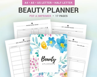 Beauty planner to print to organize your care routine and beauty or well-being goals, inserts for organizer and A5 and A4 binder