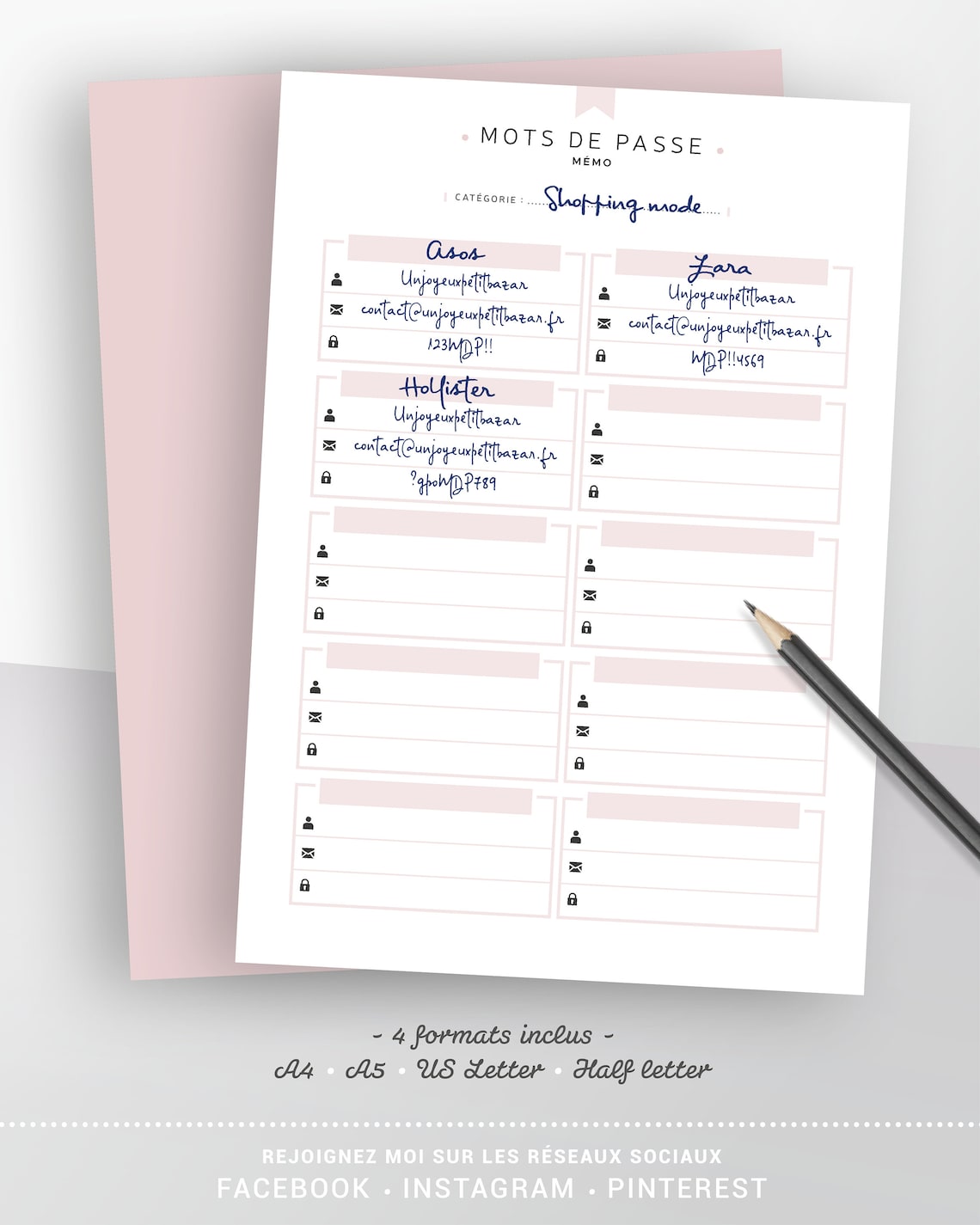 Feuille Fiche Mot De Passe A Imprimer Rappel mots de passe à imprimer, PDF éditable pour recharge planner A5