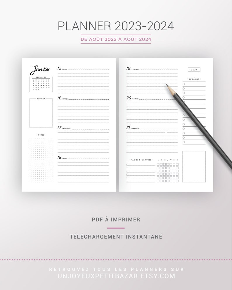 AGENDA SEMAINIER 2023 2024 à imprimer recharge planner Etsy France