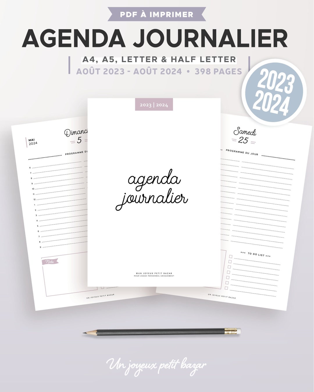 Daily Planner 2023 2024 to Print Refill in French for Planner Etsy