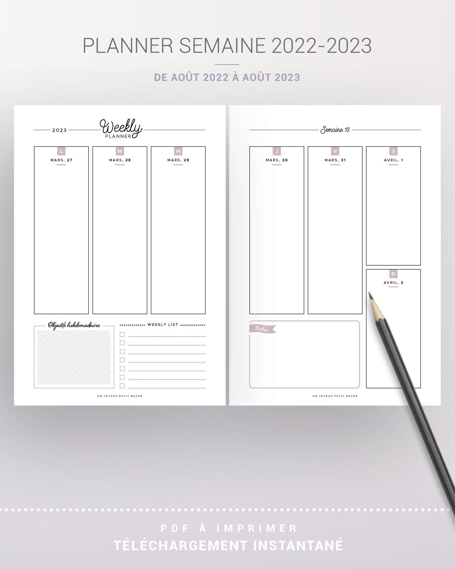 AGENDA SEMAINIER 2022 2023 à Imprimer Recharge Agenda - Etsy Finland