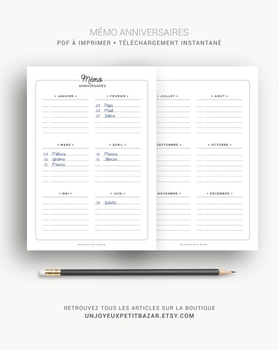 Memo Calendrier Anniversaire A Imprimer Pour Le Suivi Des Etsy Memo Calendrier Anniversaire A Imprimer Pour Le Suivi Des Etsy