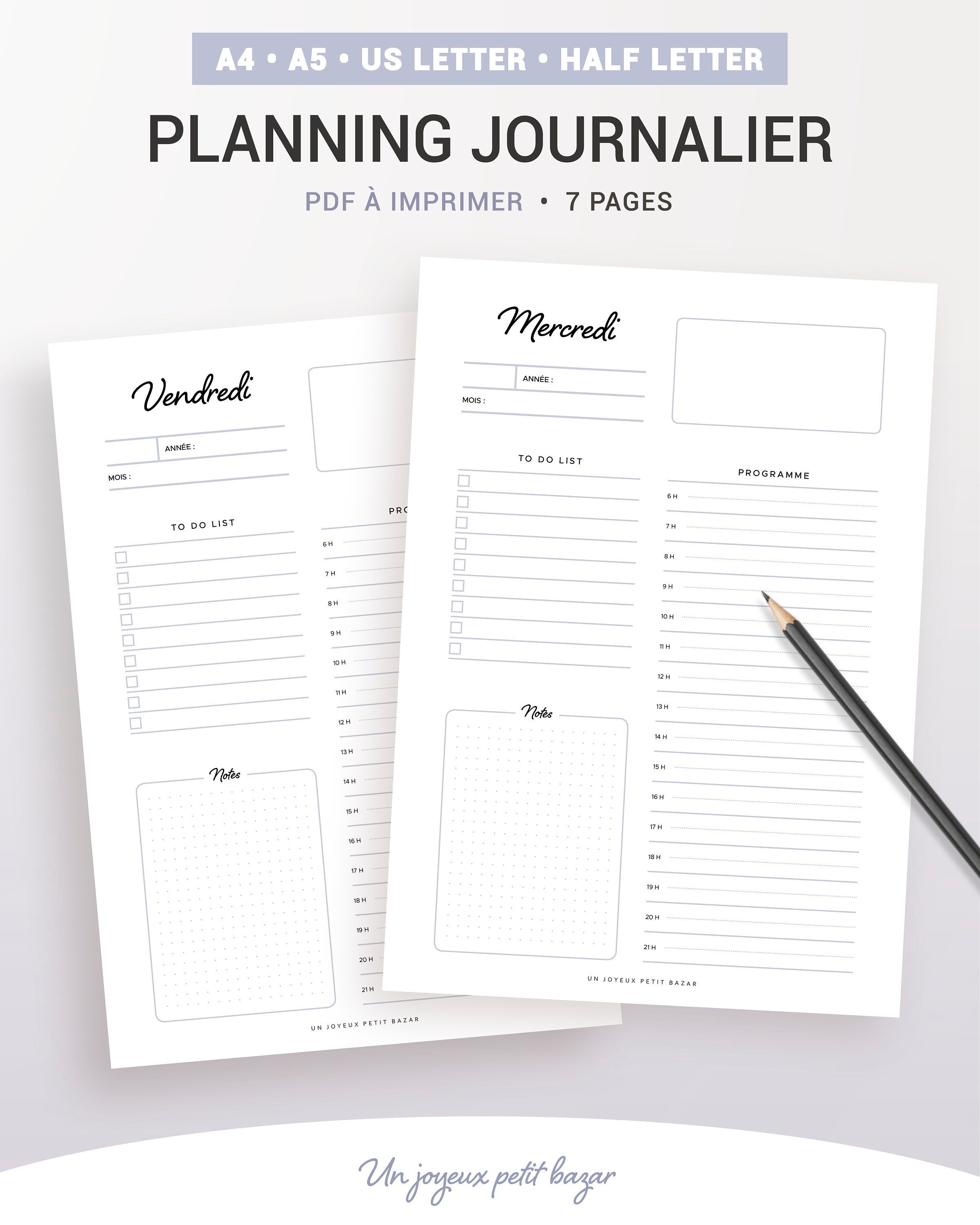 A5 Dated Planner Insert, Back-to-school Stationery 2024, French One Page  per Day Agenda in Color, Chiche Planner 