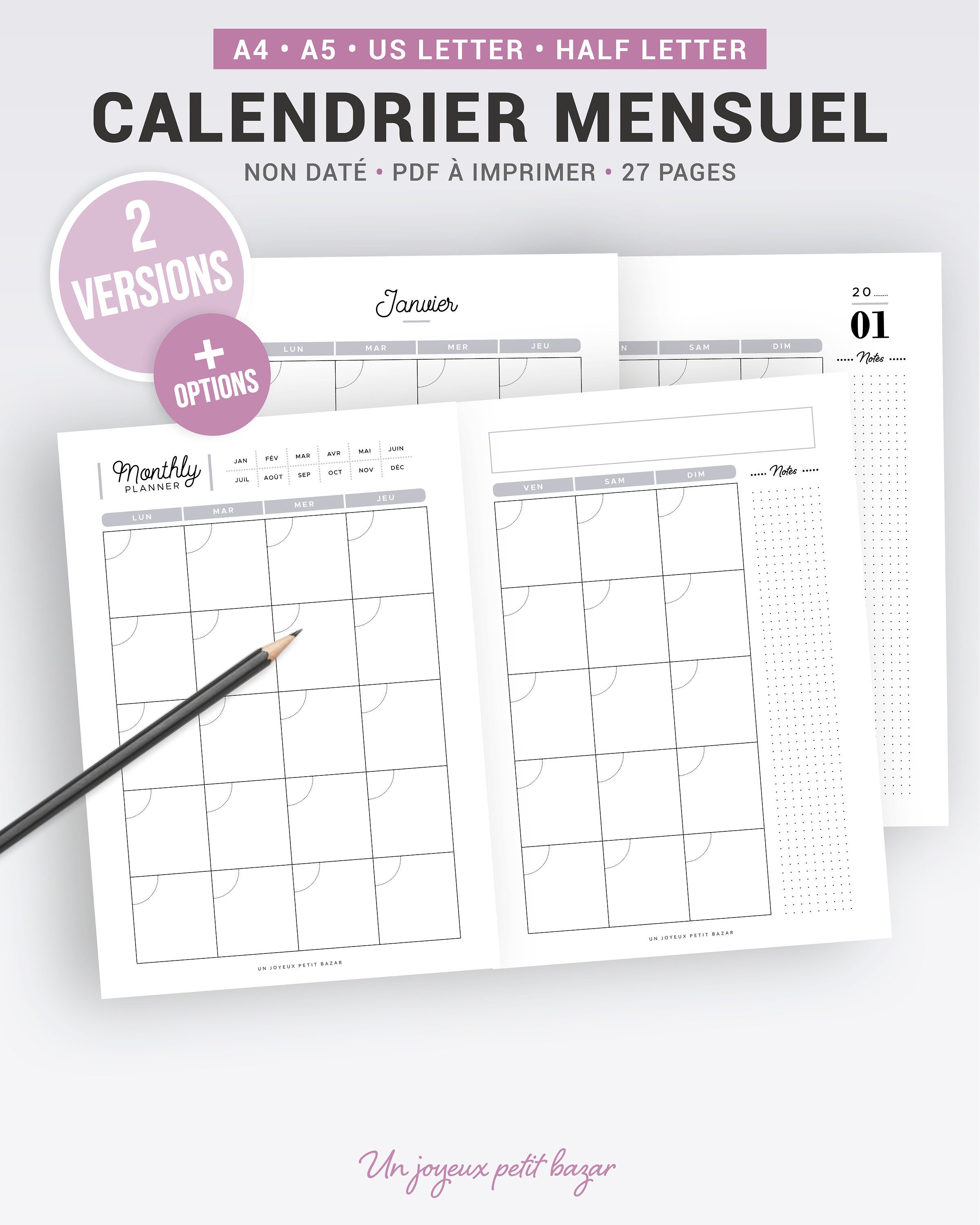 Calendrier Perpétuel Vierge à Imprimer Gratuit Calendrier perpétuel à imprimer en français pour organiser son | Etsy
