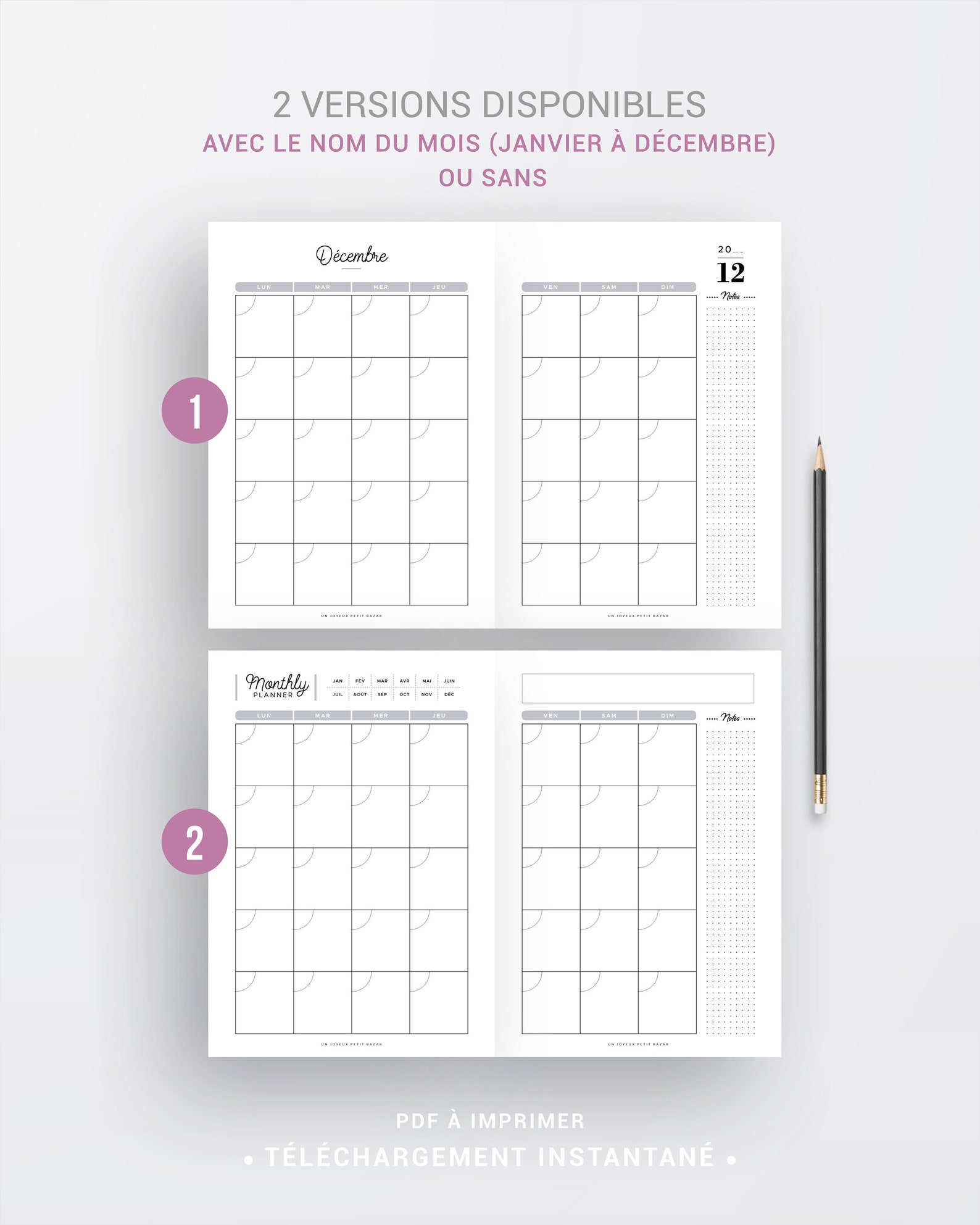 Calendrier perpétuel à imprimer en français pour organiser son planning