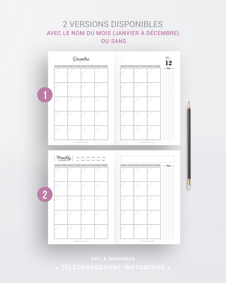 Agenda Perpétuel Mensuel Kokonote – Couverture Simili Cuir, 24 Mois Non Datés, Format Pratique 25x17 Cm