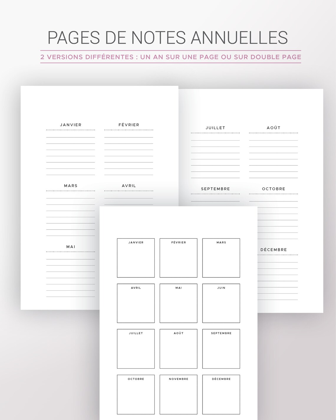 Calendrier annuel 2023 et 2024 à imprimer et page de notes - Etsy France