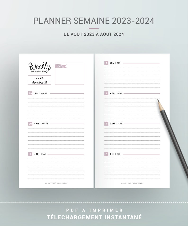 Weekly Diary 2023 2024 to Print in French Weekly Planner Etsy
