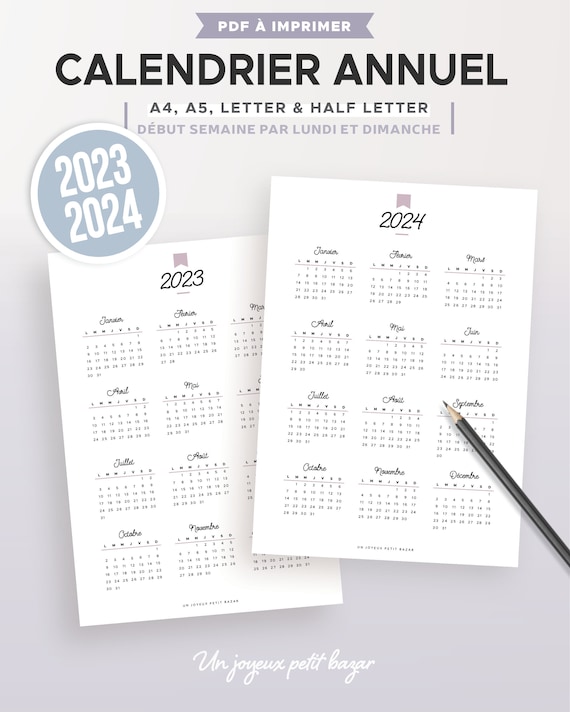 Calendrier Dh Aquitaine 2023 2024 Calendrier Annuel 2023 Et 2024 Imprimable Recharge À Imprimer | Etsy Canada