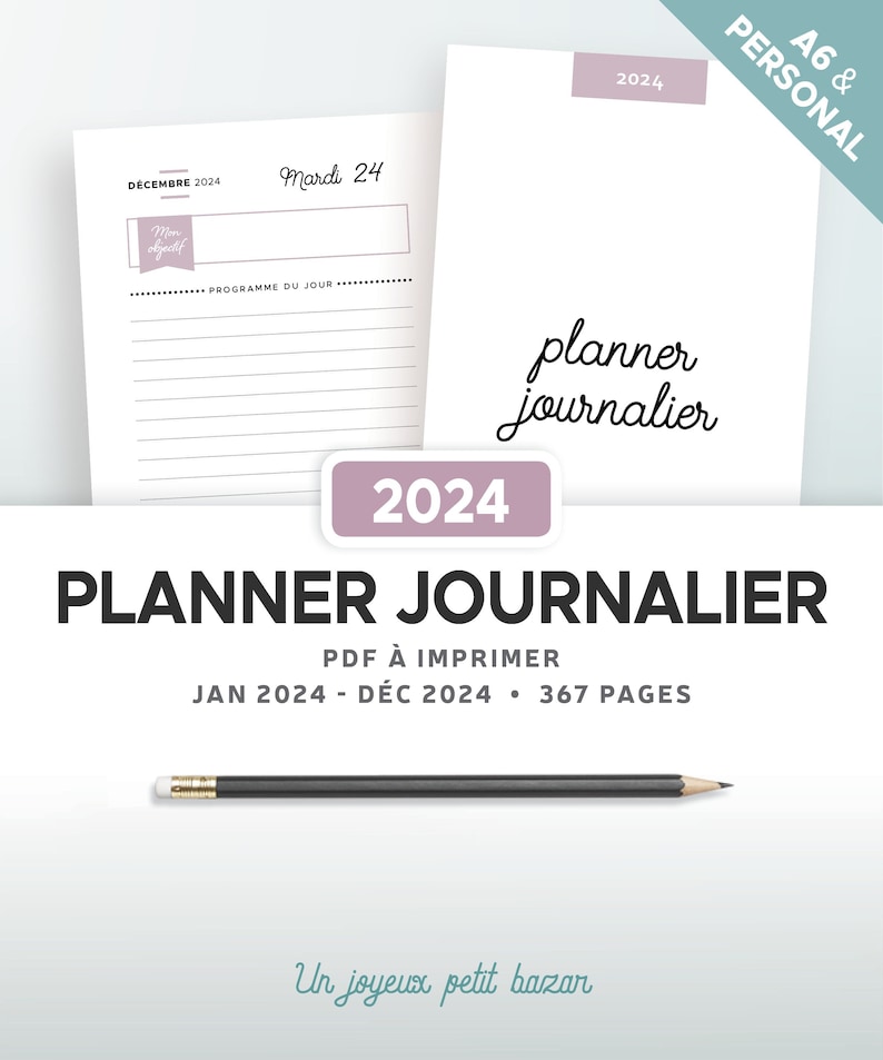 Planner journalier 2024 à télécharger et à imprimer A6 et Personal