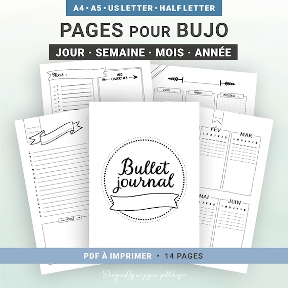 Pages en français à imprimer non datées, calendrier annuel et mensuel avec  planner semaine et agenda journalier pour classeur A5 et A4 - Etsy France