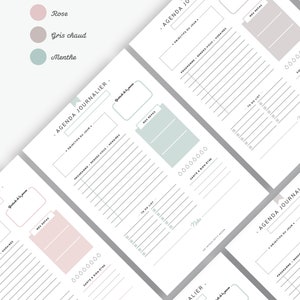 Agenda journalier non daté à imprimer, PDF éditable pour recharge planner A5 ou A4 en français, 3 coloris inclus : rose, menthe et gris image 5