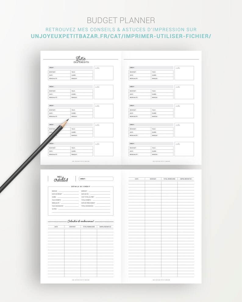May include: A printable budget planner with sections for listing credit card details, tracking monthly expenses, and a calendar for repayment. The planner has a black and white design with the title "Budget Planner" at the top.