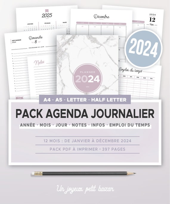 2024 Agenda Journalier: Organiseur 2024 Grand Format , une page par jour ,  calendrier 2024