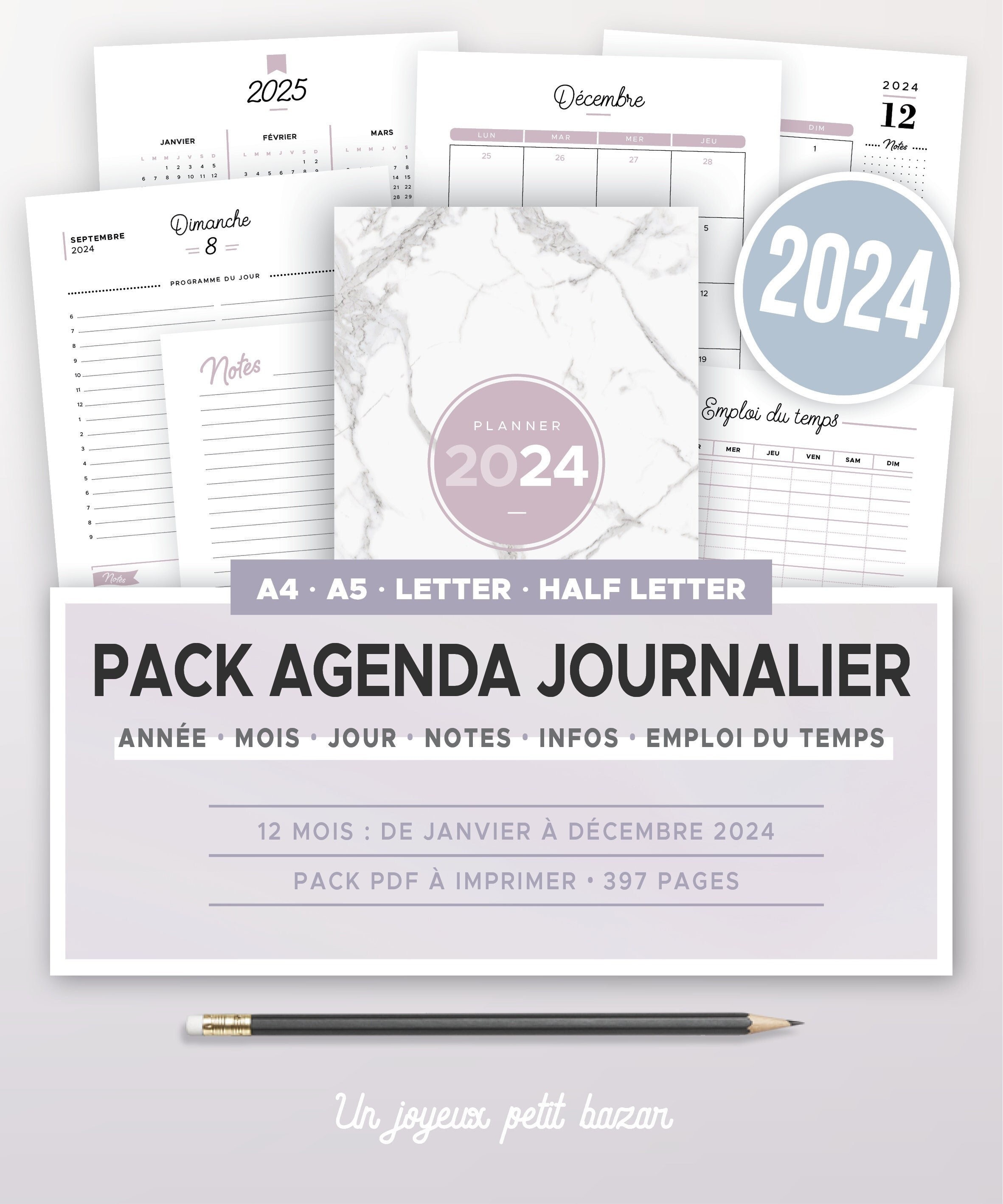 2024 Daily Planner Kit to Print Including Annual and Monthly Calendar,  Daily Planner & Other A5 and A4 Organizer Refills 