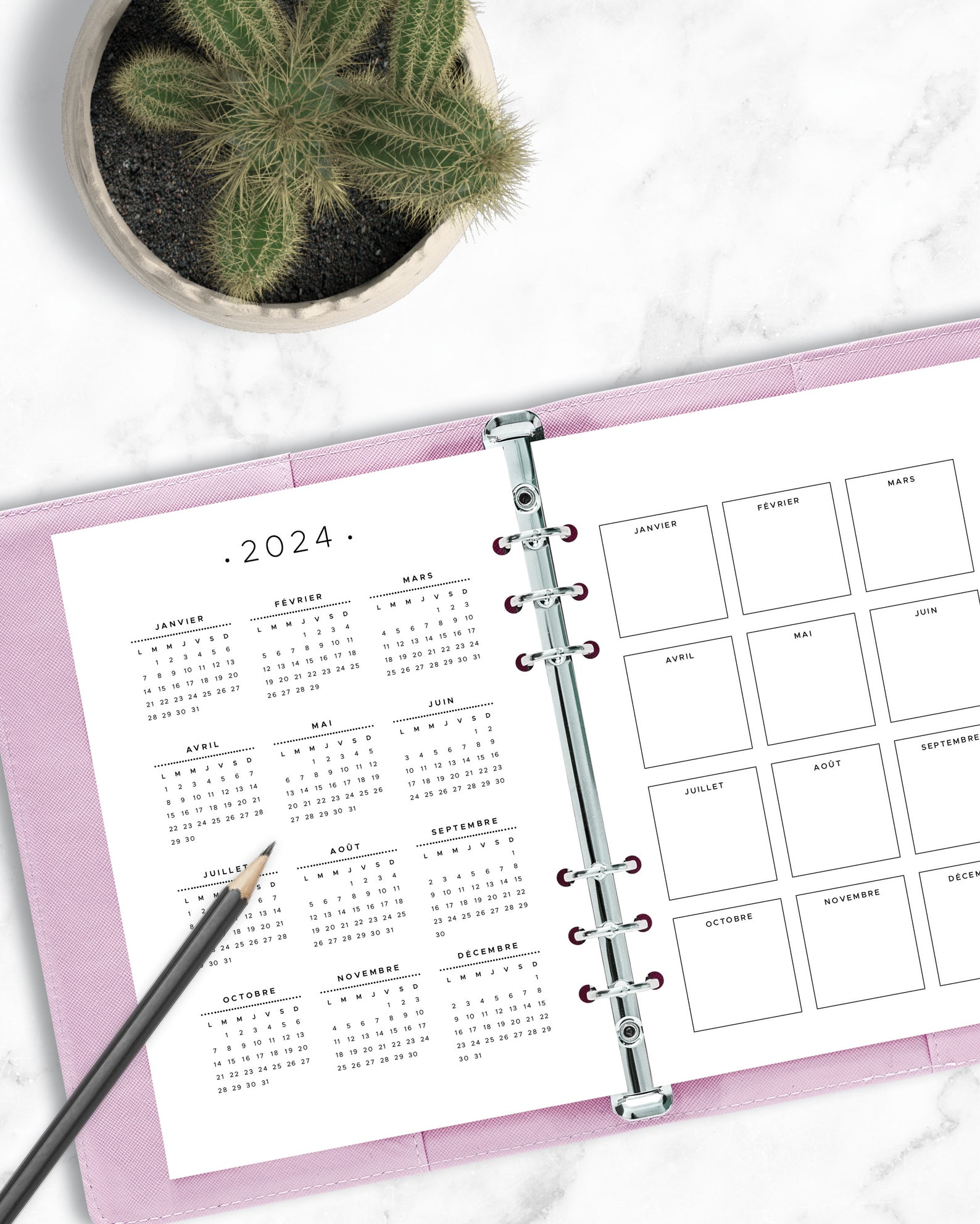 Calendrier annuel 2023 et 2024 à imprimer et page de notes - Etsy France