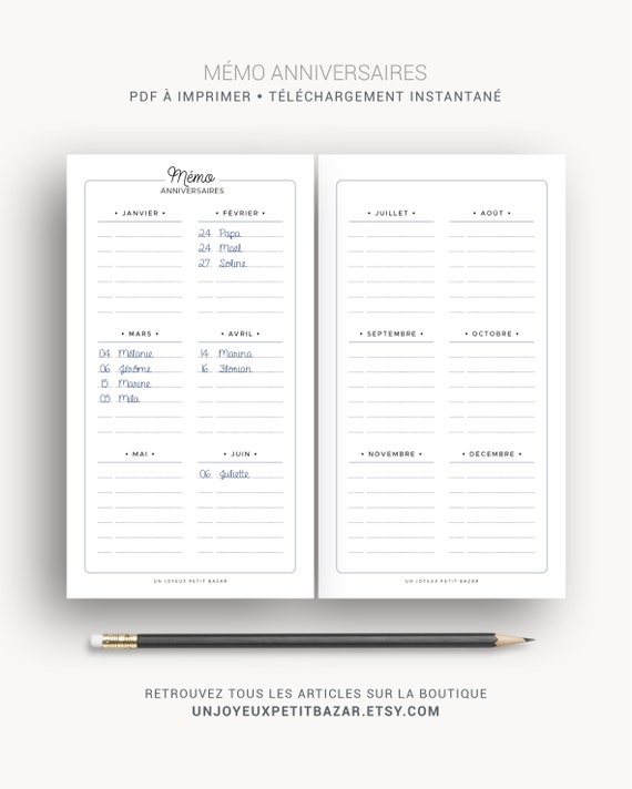 Memo Anniversaire A Imprimer Pour Planner Personal Ou A6 1 Etsy Ireland Memo Anniversaire A Imprimer Pour Planner Personal Ou A6 1 Etsy Ireland