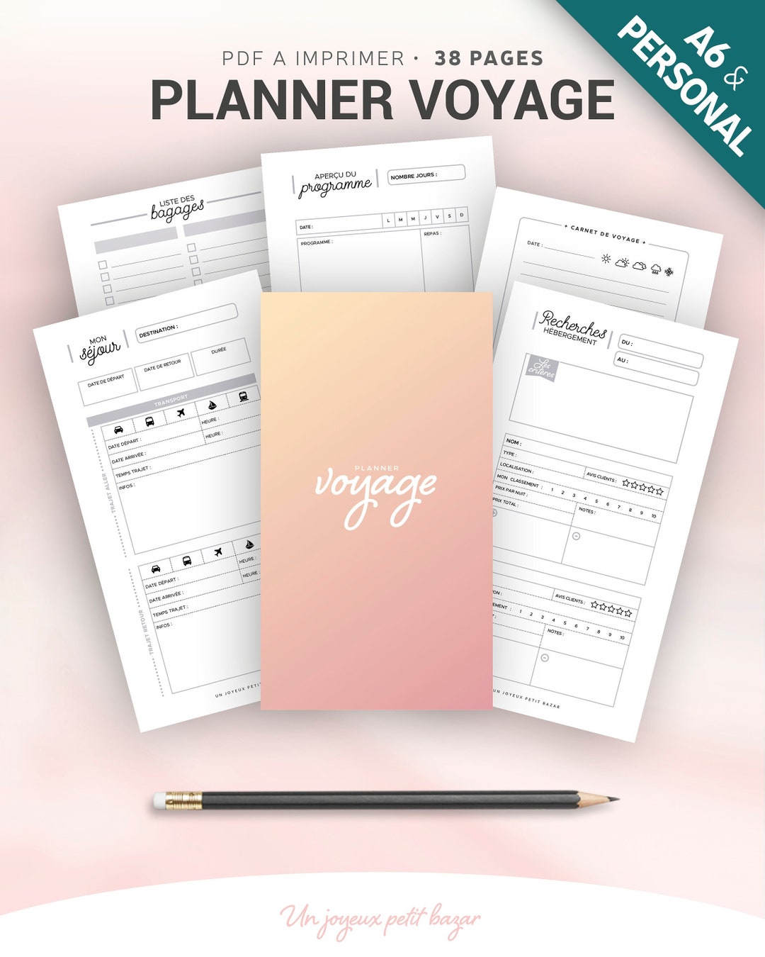 Planner carnet de voyage à imprimer pour organiser les séjours et les  plannings de vacances, insert en français pour planner Personal ou A6 -  Etsy France