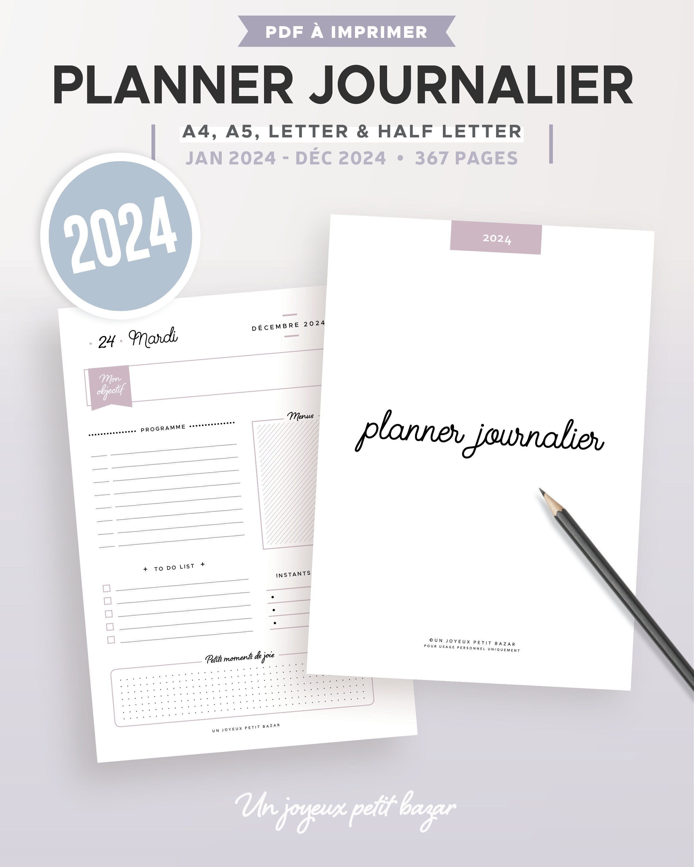 A5 Dated Planner Insert, Back-to-school Stationery 2024, French One Page  per Day Agenda in Color, Chiche Planner 