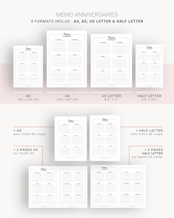 Memo Calendrier Anniversaire A Imprimer Pour Le Suivi Des Etsy