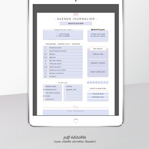 Agenda journalier non daté à imprimer, PDF éditable pour recharge planner A5 ou A4 en français, 3 coloris inclus : rose, menthe et gris image 4