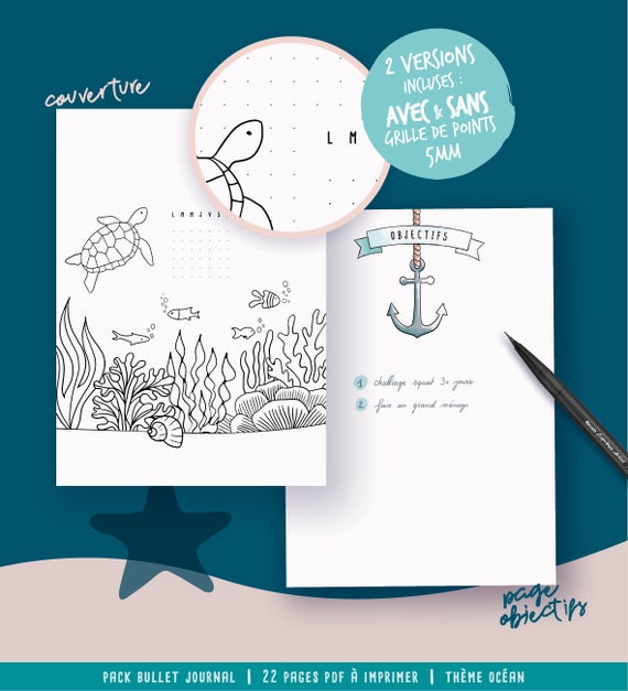 Bullet Journal Imprimable En Francais Sur Le Theme Mer Et Etsy Sweden