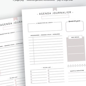 Agenda journalier non daté à imprimer, PDF éditable pour recharge planner A5 ou A4 en français, 3 coloris inclus : rose, menthe et gris image 2