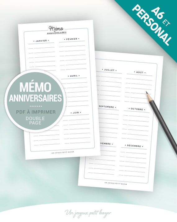Memo Anniversaire A Imprimer Pour Planner Personal Ou A6 1 Etsy Memo Anniversaire A Imprimer Pour Planner Personal Ou A6 1 Etsy