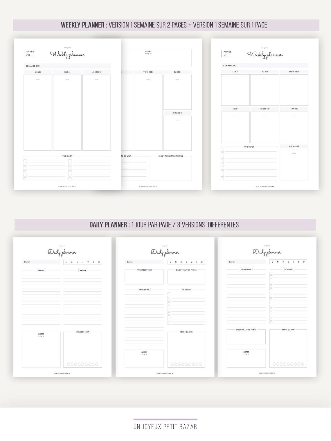 PACK PLANNER NON Daté Perpétuel Inserts à imprimer Calendrier annuel