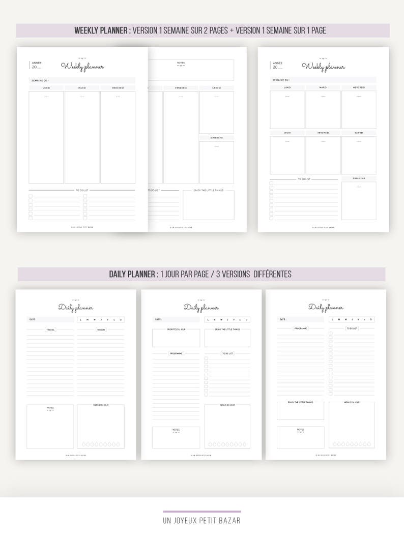 PACK PLANNER NOT Dated Perpetual Printable inserts Yearly calendar, monthly planner, week, day, schedule, schedule, notes image 3