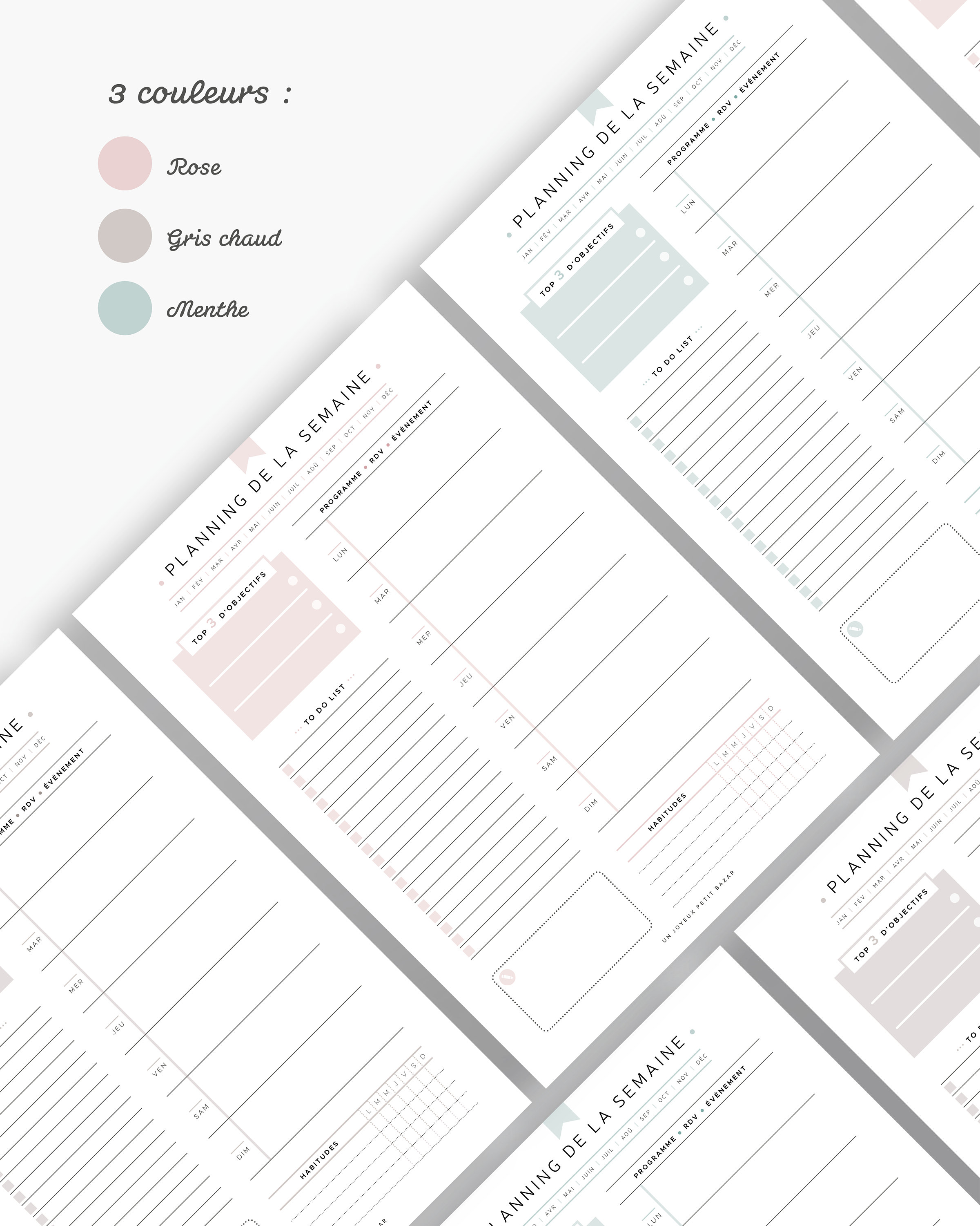 Undated Weekly Planner to Print, Editable PDF for A5 or A4 Planner